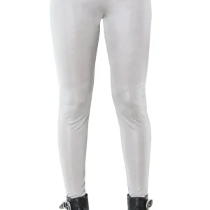 Leggings donna elasticizzato tinta unita grigio effetto spalmato metallizzato