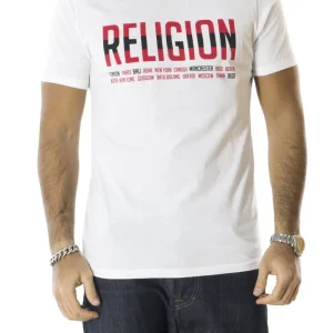 T-shirt stampa religion nero rosso da uomo girocollo casual in cotone slim fit