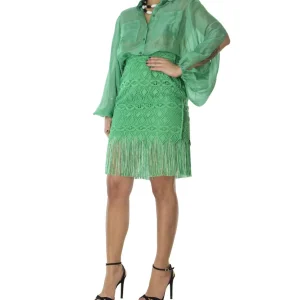 Gonna donna corta fasciata non elastica in macrame con frange