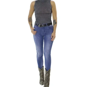 Jeans donna skinny elasticizzato lavaggio 3 blue chiaro modello 5 tasche effetto push up