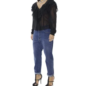 Jeans donna tessuto fisso lavaggio 2 sabbiato  modello baggy 5 tasche