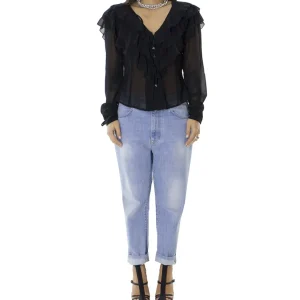 Jeans donna tessuto fisso lavaggio 3 sabbiato chiaro  modello baggy 5 tasche