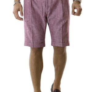 Bermuda uomo Fragola in lino vita alta con doppia pinces e tasca america