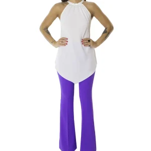 Top donna taglio asimmetrico con scollo americano allacciato sul retro e apertura sulla schiena