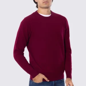 Maglione girocollo Bordeaux 100% cashmere a tubolare tinta unita con elastici sulle maniche e sul fondo Finezza 12