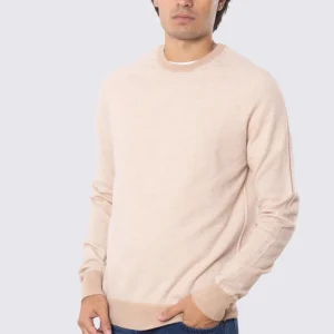 Maglione girocollo beige rigato 100% cashmere a tubolare tinta unita con elastici sulle maniche e sul fondo Finezza 12