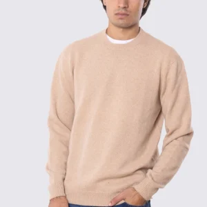 Maglione girocollo color cammello 100% cashmere a tubolare tinta unita con elastici sulle maniche e sul fondo Finezza 7