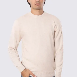 Maglione girocollo Beige Chiaro 100% cashmere a tubolare tinta unita con elastici sulle maniche e sul fondo Finezza 12
