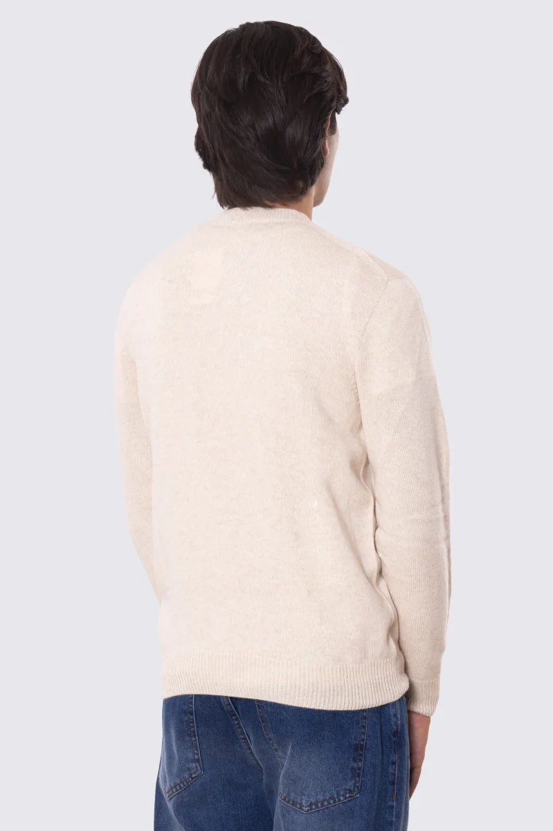 Maglione girocollo Beige Chiaro 100% cashmere a tubolare tinta unita con elastici sulle maniche e sul fondo Finezza 12 - immagine 4