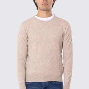 Maglione girocollo beige 100% cashmere a tubolare tinta unita con elastici sulle maniche e sul fondo Finezza 12