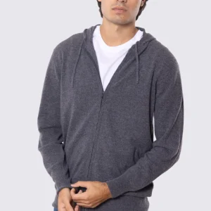 Felpa con cappuccio grigia chiusura zip 100% cashmere a tubolare tinta unita con elastici sulle maniche e sul fondo Finezza 12