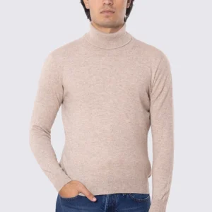 Dolcevita Beige 100% cashmere a tubolare tinta unita con elastici sulle maniche e sul fondo Finezza 12