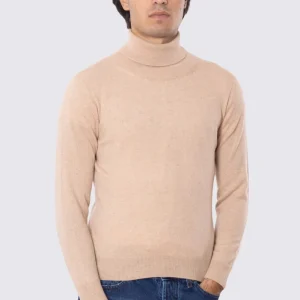 Dolcevita color cammello 100% cashmere a tubolare tinta unita con elastici sulle maniche e sul fondo Finezza 12