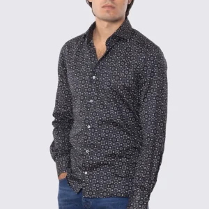 Camicia Uomo verde fantasia multicolor slim fit in cotone 100% Collo semi francese sartoriale