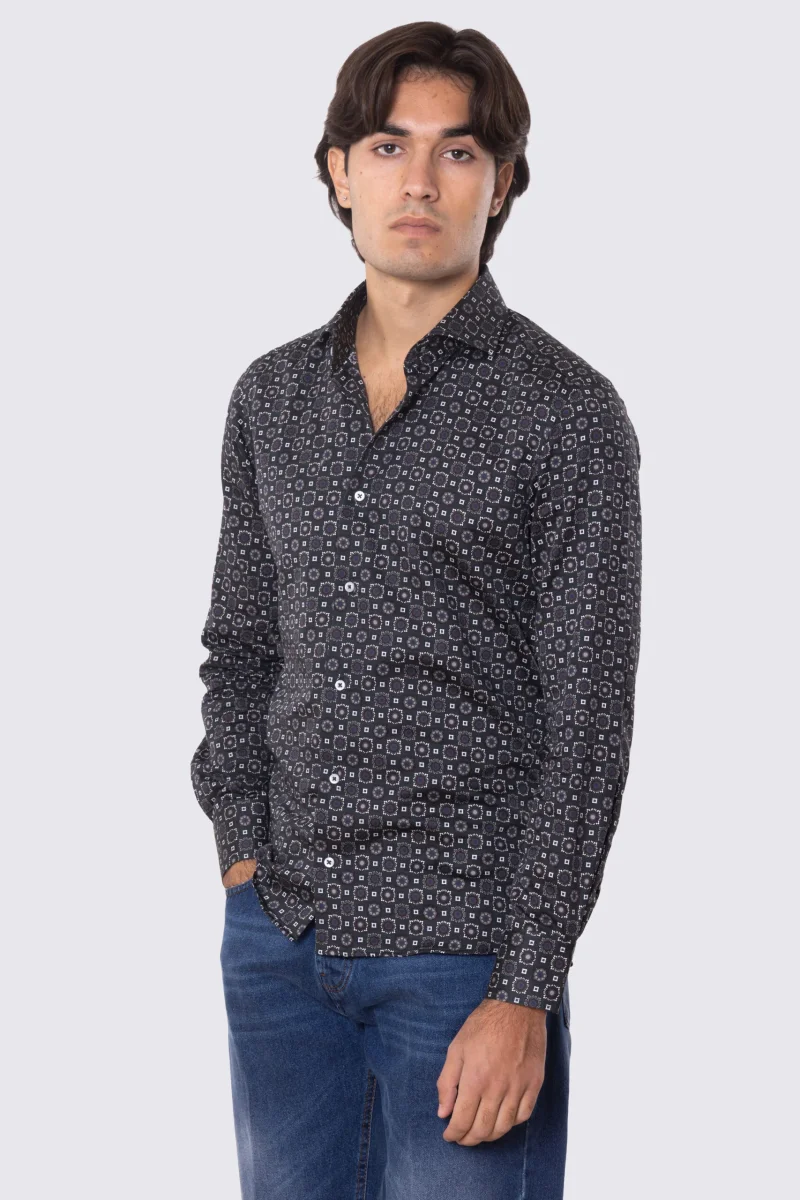 Camicia Uomo verde fantasia multicolor slim fit in cotone 100% Collo semi francese sartoriale