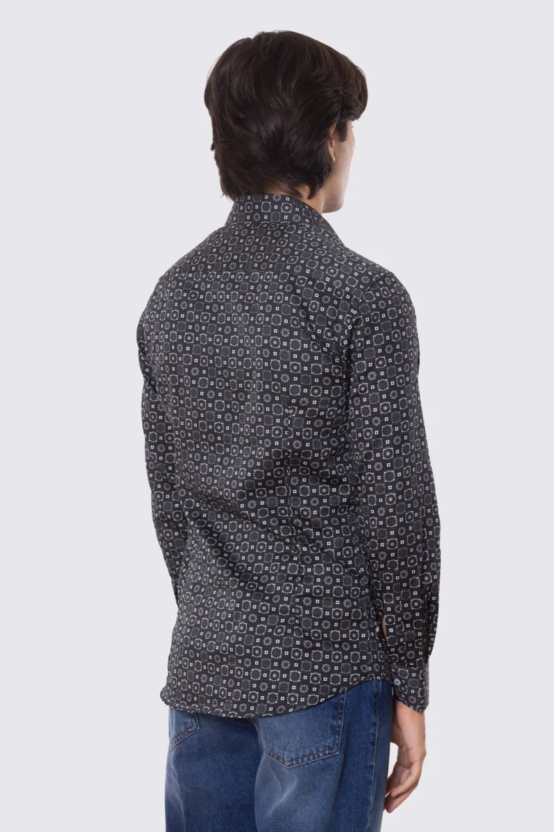 Camicia Uomo verde fantasia multicolor slim fit in cotone 100% Collo semi francese sartoriale - immagine 4