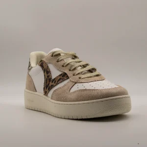 Victoria Madrid 1258277 – Sneakers donna pelle bianca e camoscio leopardato con glitter - platino